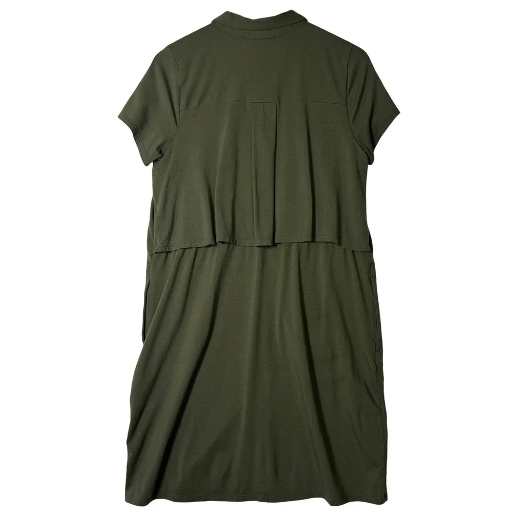 J Jill Womens Size Medium Olive Green Button Front‎ Shirt Dress Pockets Casual
